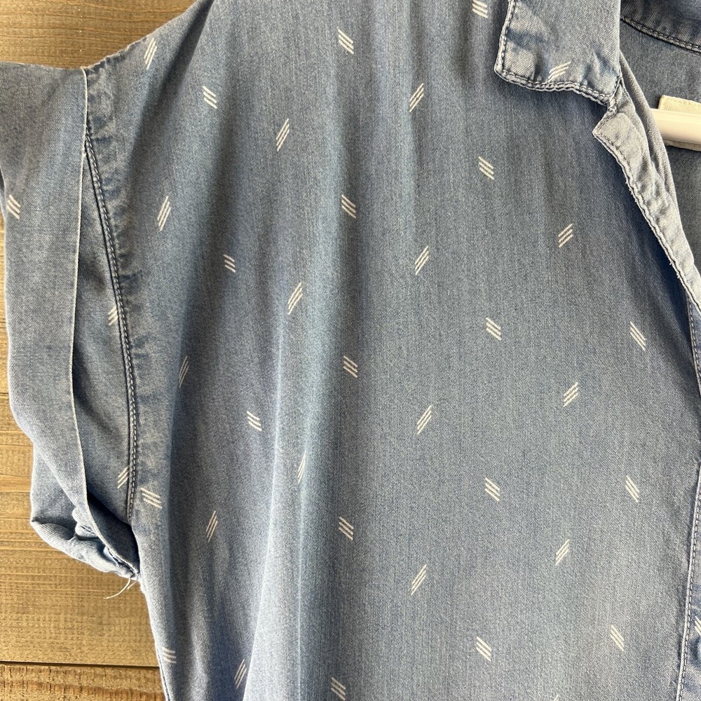 Thread & Supply Womens Dress Cap Sleeve Button Up Pockets Chambray Tencel Medium - Picture 5 of 8